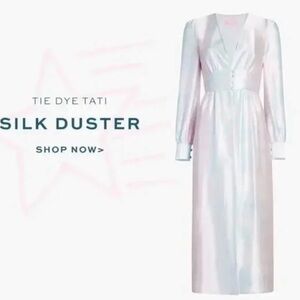 Hill House 100% Mulberry Silk Tati Duster Soft Pink and Blue Dress